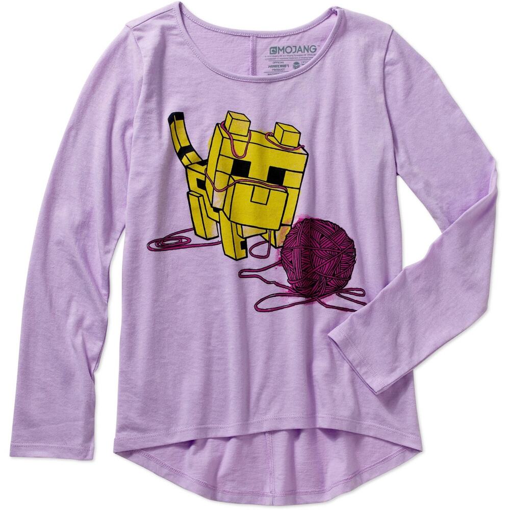 Girls Baby Ocelot and Yarn Long Sleeve Crew Neck Graphic Tee XL (14/16)
